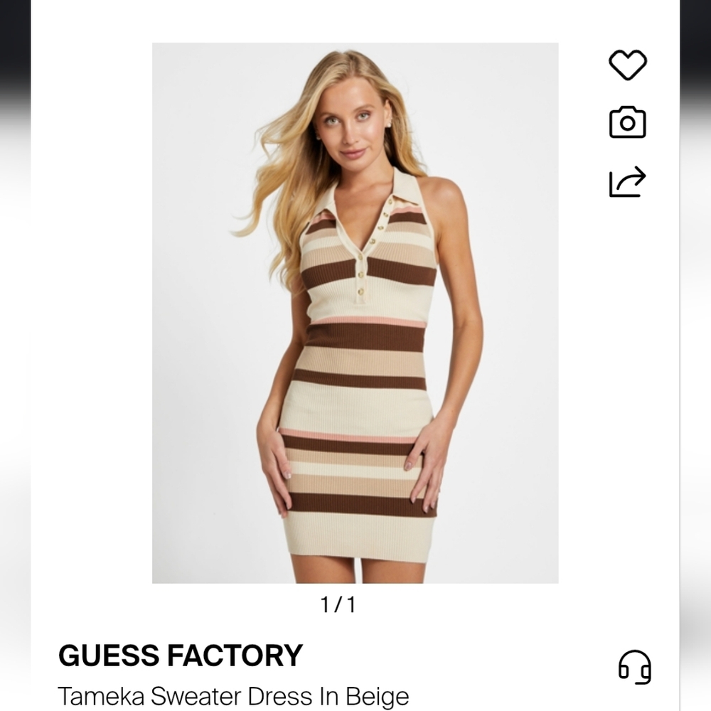 Guess Striped Mini Dress in Beige and Brown
